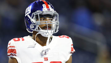 DETROIT, MI - OCTOBER 27: Darius Slayton #86 of the New York Giants during warm ups before the game against the Detroit Lions at Ford Field on October 27, 2019 in Detroit, Michigan. (Photo by Rey Del Rio/Getty Images)
