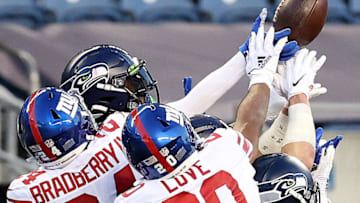 James Bradberry #24 and Julian Love #20 of the New York Giants (Photo by Abbie Parr/Getty Images)