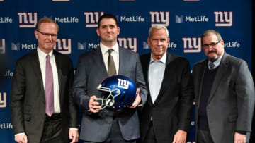 (from left) New York Giants CEO John Mara, new head coach Joe Judge, co-owner Steve Tisch, and general manager Dave Gettleman pose for photos at MetLife Stadium on Thursday, Jan. 9, 2020, in East Rutherford.Ny Giants Joe Judge