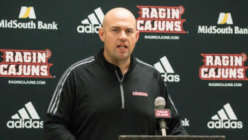UL offensive coordinator Rob Sale speaks to members of the media at the Ragin' Cajuns Football Media Day Thursday, Aug. 2, 2018.Cajuns Media Day No Cutlines 5824