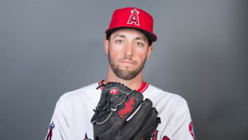February 26, 2016; Tempe, AZ, USA; Los Angeles Angels starting pitcher Nate Smith (85) poses for a picture during photo day at Tempe Diablo Stadium. Mandatory Credit: Kyle Terada-USA TODAY Sports