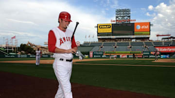 ANAHEIM, CA - SEPTEMBER 29: Brandon Wood #3 of the Los Angeles Angels of Anaheim prepares to bat during the game against the Oakland Athletics at Angel Stadium of Anaheim on September 29, 2010 in Anaheim, California. (Photo by Lisa Blumenfeld/Getty Images)