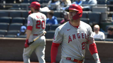 Jared Walsh, Mike Trout, Los Angeles Angels (Photo by Ed Zurga/Getty Images)
