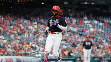 WASHINGTON, DC - JULY 15: Jo Adell of the U.S. Team scores on a passed ball against the World Team in the seventh inning during the SiriusXM All-Star Futures Game at Nationals Park on July 15, 2018 in Washington, DC. (Photo by Patrick McDermott/Getty Images)