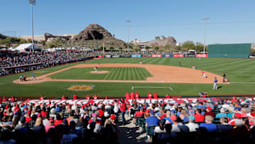 TEMPE, AZ - MARCH 06: A general view of the stadium during the spring training game between the Los Angeles Angels and the Chicago Cubs at Tempe Diablo Stadium on March 6, 2017 in Tempe, Arizona. (Photo by Tim Warner/Getty Images)
