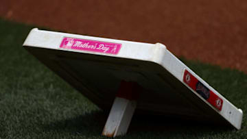 ANAHEIM, CA - MAY 13: A detailed view of the first base bag is seen prior to the MLB game between the Minnesota Twins and the Los Angeles Angels of Anaheim at Angel Stadium on May 13, 2018 in Anaheim, California. (Photo by Victor Decolongon/Getty Images)