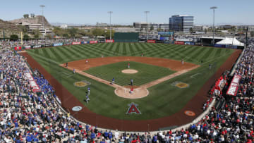 TEMPE, AZ - MARCH 06: A general view of the stadium during a spring training game between the Los Angeles Angels of Anaheim and the Chicago Cubs at Tempe Diablo Stadium on March 06, 2017 in Tempe, Arizona. (Photo by Tim Warner/Getty Images)"n"n