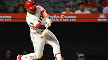 ANAHEIM, CA - SEPTEMBER 24: Jose Briceno #10 of the Los Angeles Angels of Anaheim hits a pinch hit walk off home run in the eleventh inning of the game against the Texas Rangers at Angel Stadium on September 24, 2018 in Anaheim, California. (Photo by Jayne Kamin-Oncea/Getty Images)