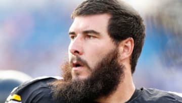 Aug 29, 2015; Orchard Park, NY, USA; Pittsburgh Steelers tackle Mitchell Van Dyk (64) on the sideline during the game against the Buffalo Bills at Ralph Wilson Stadium. Mandatory Credit: Kevin Hoffman-USA TODAY Sports