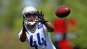 May 27, 2015; Detroit, MI, USA; Detroit Lions tight end Emil Igwenagu (44) during OTA at Detroit Lions Training Facility. Mandatory Credit: Andrew Weber-USA TODAY Sports