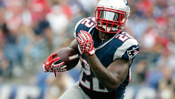 Sep 21, 2014; Foxborough, MA, USA; New England Patriots running back Stevan Ridley (22) runs against the Oakland Raiders during the second half at Gillette Stadium. Mandatory Credit: Winslow Townson-USA TODAY Sports