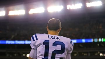 Sep 1, 2016; Cincinnati, OH, USA; Indianapolis Colts quarterback Andrew Luck (12) against the Cincinnati Bengals in a preseason NFL football game at Paul Brown Stadium. The Colts won 13-10. Mandatory Credit: Aaron Doster-USA TODAY Sports