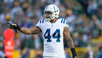 Nov 6, 2016; Green Bay, WI, USA; Indianapolis Colts linebacker Antonio Morrison (44) during the game against the Green Bay Packers at Lambeau Field. Indianapolis won 31-26. Mandatory Credit: Jeff Hanisch-USA TODAY Sports