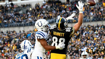 PITTSBURGH, PA - NOVEMBER 03: Nick Vannett #88 of the Pittsburgh Steelers cannot make a catch as Khari Willis #37 of the Indianapolis Colts defends in the fourth quarter during the game at Heinz Field on November 3, 2019 in Pittsburgh, Pennsylvania. (Photo by Justin Berl/Getty Images)