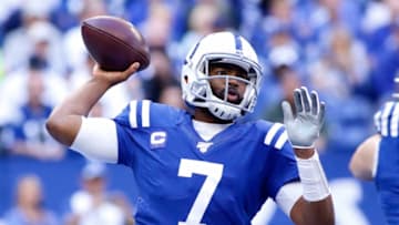 INDIANAPOLIS, INDIANA - OCTOBER 20: Jacoby Brissett #7 of the Indianapolis Colts throws a pass in the game against the Houston Texans during the fourth quarter at Lucas Oil Stadium on October 20, 2019 in Indianapolis, Indiana. (Photo by Justin Casterline/Getty Images)