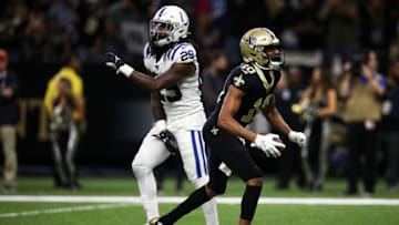 NEW ORLEANS, LOUISIANA - DECEMBER 16: Wide receiver Tre'Quan Smith #10 of the New Orleans Saints celebrates a touchdown over free safety Malik Hooker #29 of the Indianapolis Colts at Mercedes Benz Superdome on December 16, 2019 in New Orleans, Louisiana. (Photo by Chris Graythen/Getty Images)