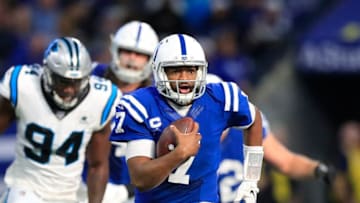 INDIANAPOLIS, INDIANA - DECEMBER 22: Jacoby Brissett #7 of the Indianapolis Colts against the Carolina Panthers at Lucas Oil Stadium on December 22, 2019 in Indianapolis, Indiana. (Photo by Andy Lyons/Getty Images)