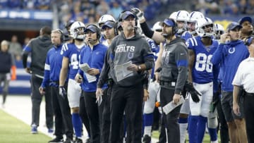 INDIANAPOLIS, INDIANA - DECEMBER 22: Head coach Frank Reich of the Indianapolis Colts looks up at the score board in the game against the Carolina Panthers at Lucas Oil Stadium on December 22, 2019 in Indianapolis, Indiana. (Photo by Justin Casterline/Getty Images)