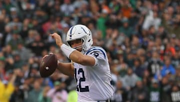 PHILADELPHIA, PA - SEPTEMBER 23: Defensive end Derek Barnett #96 of the Philadelphia Eagles sacks quarterback Andrew Luck #12 of the Indianapolis Colts in the final minutes of the fourth quarter at Lincoln Financial Field on September 23, 2018 in Philadelphia, Pennsylvania. (Photo by Mitchell Leff/Getty Images)