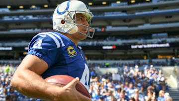 INDIANAPOLIS, IN - SEPTEMBER 30: Adam Vinatieri #4 of the Indianapolis Colts walks off the field after breaking the NFL record for most field goals made, in the 2nd quarter against the Houston Texans at Lucas Oil Stadium on September 30, 2018 in Indianapolis, Indiana. (Photo by Bobby Ellis/Getty Images)