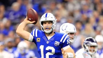 INDIANAPOLIS, IN - NOVEMBER 18: Andrew Luck #12 of the Indianapolis Colts throws a pass against the Tennessee Titans at Lucas Oil Stadium on November 18, 2018 in Indianapolis, Indiana. (Photo by Andy Lyons/Getty Images)