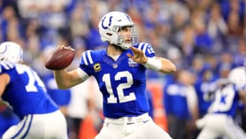 INDIANAPOLIS, IN - NOVEMBER 18: Andrew Luck #12 of the Indianapolis Colts throws a pass against the Tennessee Titans at Lucas Oil Stadium on November 18, 2018 in Indianapolis, Indiana. (Photo by Andy Lyons/Getty Images)