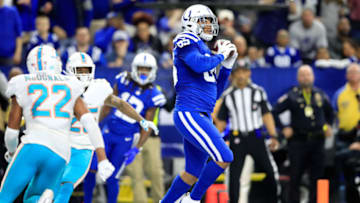 INDIANAPOLIS, IN - NOVEMBER 25: Eric Ebron #85 of the Indianapolis Colts catches a touchdown pass in the game against the Miami Dolphins at Lucas Oil Stadium on November 25, 2018 in Indianapolis, Indiana. (Photo by Andy Lyons/Getty Images)