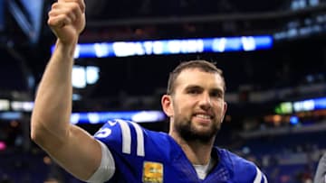 INDIANAPOLIS, INDIANA - NOVEMBER 11: Andrew Luck #12 of the Indianapolis Colts gives a thumbs up to the crowd after winning the game against the Jacksonville Jaguars at Lucas Oil Stadium on November 11, 2018 in Indianapolis, Indiana. (Photo by Andy Lyons/Getty Images)
