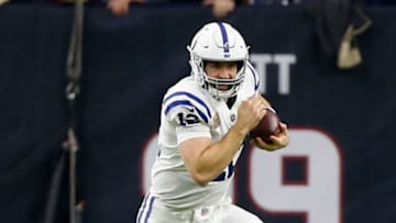HOUSTON, TX - JANUARY 05: Andrew Luck #12 of the Indianapolis Colts rushes with the ball during the third quarter against the Houston Texans during the Wild Card Round at NRG Stadium on January 5, 2019 in Houston, Texas. (Photo by Bob Levey/Getty Images)