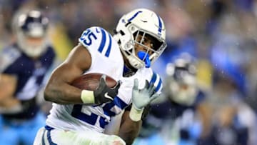 NASHVILLE, TN - DECEMBER 30: Marlon Mack #25 of the Indianapolis Colts runs with the ball against the Tennessee Titans at Nissan Stadium on December 30, 2018 in Nashville, Tennessee. (Photo by Andy Lyons/Getty Images)