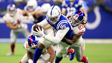 INDIANAPOLIS, INDIANA - DECEMBER 23: Eric Ebron #85 of the Indianapolis Colts runs the ball in the game against the New York Giants in the first quarter at Lucas Oil Stadium on December 23, 2018 in Indianapolis, Indiana. (Photo by Andy Lyons/Getty Images)