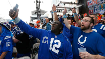 NASHVILLE, TENNESSEE - APRIL 25: Fans of the Indianapolis Colts attend Day 1 of the 2019 NFL Draft on April 25, 2019 in Nashville, Tennessee. (Photo by Frederick Breedon/Getty Images)