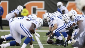 CINCINNATI, OHIO - AUGUST 29: Jake Eldrenkamp #60 of the Indianapolis Colts runs drills on the field before facing the Cincinnati Bengals in a preseason game at Paul Brown Stadium on August 29, 2019 in Cincinnati, Ohio. (Photo by Silas Walker/Getty Images) (Photo by Silas Walker/Getty Images)