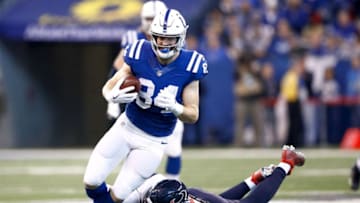 INDIANAPOLIS, IN - DECEMBER 31: Jack Doyle #84 of the Indianapolis Colts runs with the ball after a reception against the Houston Texans during the second half at Lucas Oil Stadium on December 31, 2017 in Indianapolis, Indiana. (Photo by Andy Lyons/Getty Images)