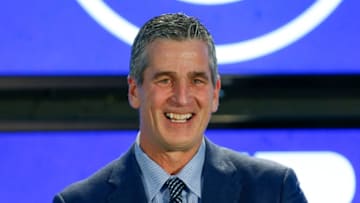 INDIANAPOLIS, IN - FEBRUARY 13: Head coach Frank Reich of the Indianapolis Colts addresses the media during his introductory press conference at Lucas Oil Stadium on February 13, 2018 in Indianapolis, Indiana. (Photo by Michael Reaves/Getty Images)