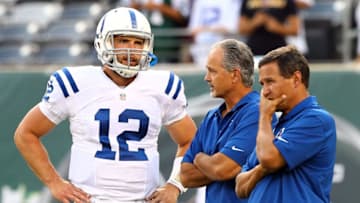 EAST RUTHERFORD, NJ - AUGUST 07: quarterback Andrew Luck