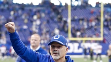 INDIANAPOLIS, IN - DECEMBER 31: Head coach Chuck Pagano of the Indianapolis Colts waves goodbye to the crowd after defeating the Houston Texans at Lucas Oil Stadium on December 31, 2017 in Indianapolis, Indiana. (Photo by Andy Lyons/Getty Images)