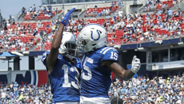 Colts WRs Parris Campbell and TY Hilton (Photo by Frederick Breedon/Getty Images)