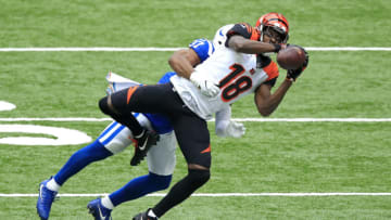 INDIANAPOLIS, INDIANA - OCTOBER 18: A.J. Green #18 of the Cincinnati Bengals catches a pass against Khari Willis #37 of the Indianapolis Colts during the second half at Lucas Oil Stadium on October 18, 2020 in Indianapolis, Indiana. (Photo by Andy Lyons/Getty Images)