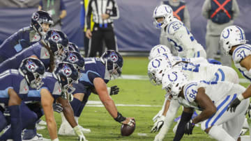 NASHVILLE, TENNESSEE - NOVEMBER 12: The Tennessee Titans line up against the Indianapolis Colts at Nissan Stadium on November 12, 2020 in Nashville, Tennessee. (Photo by Frederick Breedon/Getty Images)
