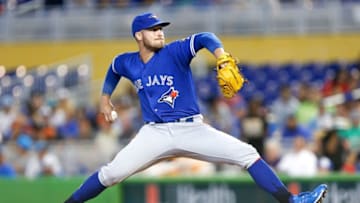 MIAMI, FL - SEPTEMBER 02: Starting pitcher Sean Reid-Foley #54 of the Toronto Blue Jays delivers a pitch in the first inning against the Miami Marlins at Marlins Park on September 2, 2018 in Miami, Florida. (Photo by Michael Reaves/Getty Images)