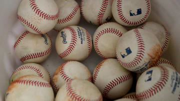 BUFFALO, NY - SEPTEMBER 25: A detailed view of the baseballs used during a game between the Toronto Blue Jays and the Baltimore Orioles at Sahlen Field on September 25, 2020 in Buffalo, New York. The Blue Jays are the home team due to the Canadian government"u2019s policy on COVID-19, which prevents them from playing in their home stadium in Canada. Blue Jays beat the Orioles 10 to 5. (Photo by Timothy T Ludwig/Getty Images)