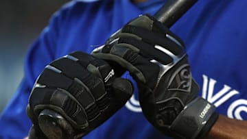 BALTIMORE, MD - APRIL 11: A detailed view of Louisville Slugger baseball batting gloves at Oriole Park at Camden Yards on April 11, 2018 in Baltimore, Maryland. (Photo by Patrick Smith/Getty Images)