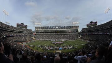Nov 27, 2016; Oakland, CA, USA; General view of pregame activity before the Oakland Raiders play against the Carolina Panthers at Oakland-Alameda County Coliseum. Mandatory Credit: Kirby Lee-USA TODAY Sports