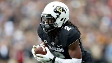BOULDER, CO - OCTOBER 06: Laviska Shenault, Jr #2 of the Colorado Buffaloes carries the ball in the second quarter against the Arizona State Sun Devils at Folsom Field on October 6, 2018 in Boulder, Colorado. (Photo by Matthew Stockman/Getty Images)
