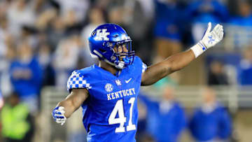 LEXINGTON, KY - SEPTEMBER 22: Josh Allen #41 of the Kentucky Wildcats celebrates during the 28-7 win over the Mississippi State Bulldogs at Commonwealth Stadium on September 22, 2018 in Lexington, Kentucky. (Photo by Andy Lyons/Getty Images)