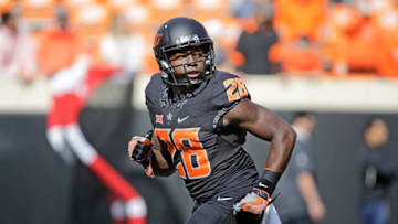 STILLWATER, OK - NOVEMBER 04: Wide receiver James Washington No. 28 of the Oklahoma State Cowboys warms up before the game against the Oklahoma Sooners at Boone Pickens Stadium on November 4, 2017 in Stillwater, Oklahoma. Oklahoma defeated Oklahoma State 62-52. (Photo by Brett Deering/Getty Images)