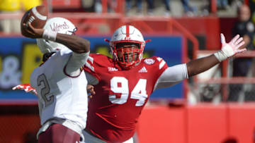 LINCOLN, NE - OCTOBER 27: Defensive lineman Khalil Davis #94 of the Nebraska Cornhuskers attempts to block a pass from quarterback David Israel #2 of the Bethune Cookman Wildcats at Memorial Stadium on October 27, 2018 in Lincoln, Nebraska. (Photo by Steven Branscombe/Getty Images)