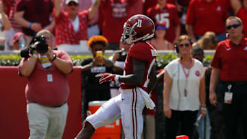 TUSCALOOSA, ALABAMA - SEPTEMBER 07: Henry Ruggs III #11 of the Alabama Crimson Tide rushes for a touchdown on the opening play against New Mexico State Aggies at Bryant-Denny Stadium on September 07, 2019 in Tuscaloosa, Alabama. (Photo by Kevin C. Cox/Getty Images)