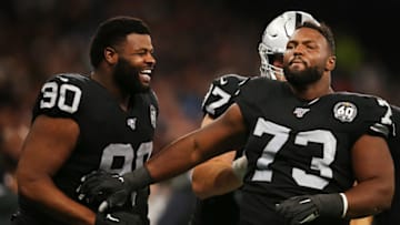 LONDON, ENGLAND - OCTOBER 06: Maurice Hurst #73 of the Oakland Raiders celebrates after sacking Chase Daniel #4 of the Chicago Bears (not pictured) on the last play of the game during the match between the Chicago Bears and Oakland Raiders at Tottenham Hotspur Stadium on October 06, 2019 in London, England. (Photo by Jack Thomas/Getty Images)